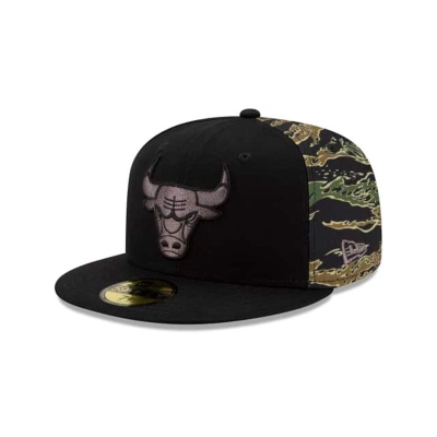 Black Chicago Bulls Hat - New Era NBA Camo Panel 59FIFTY Fitted Caps USA5867193